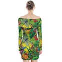 The Chameleon Colorful Mushroom Jungle Flower Insect Summer Dragonfly Long Sleeve Off Shoulder Dress View2