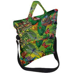 The Chameleon Colorful Mushroom Jungle Flower Insect Summer Dragonfly Fold Over Handle Tote Bag