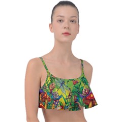 The Chameleon Colorful Mushroom Jungle Flower Insect Summer Dragonfly Frill Bikini Top