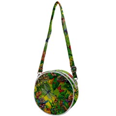 The Chameleon Colorful Mushroom Jungle Flower Insect Summer Dragonfly Crossbody Circle Bag