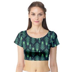 Peacock Pattern Short Sleeve Crop Top