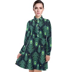 Peacock Pattern Long Sleeve Chiffon Shirt Dress