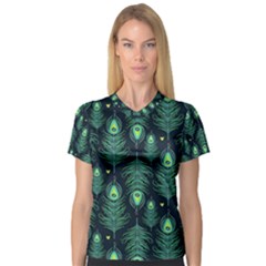 Peacock Pattern V-Neck Sport Mesh T-Shirt