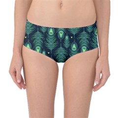 Peacock Pattern Mid-Waist Bikini Bottoms