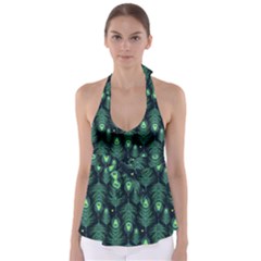 Peacock Pattern Tie Back Tankini Top