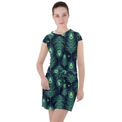 Peacock Pattern Drawstring Hooded Dress