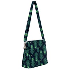 Peacock Pattern Zipper Messenger Bag