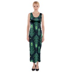 Peacock Pattern Fitted Maxi Dress