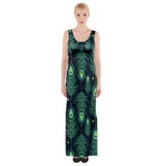 Peacock Pattern Thigh Split Maxi Dress