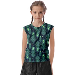 Peacock Pattern Kids  Raglan Cap Sleeve T-Shirt