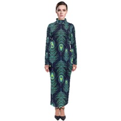 Peacock Pattern Turtleneck Maxi Dress