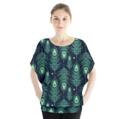 Peacock Pattern Batwing Chiffon Blouse