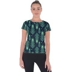 Peacock Pattern Short Sleeve Sports Top 