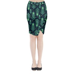 Peacock Pattern Midi Wrap Pencil Skirt