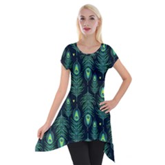 Peacock Pattern Short Sleeve Side Drop Tunic