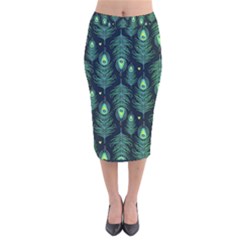 Peacock Pattern Velvet Midi Pencil Skirt