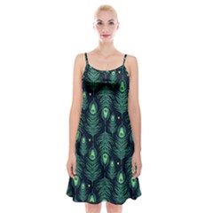 Peacock Pattern Spaghetti Strap Velvet Dress