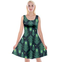 Peacock Pattern Reversible Velvet Sleeveless Dress