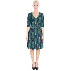 Peacock Pattern Wrap Up Cocktail Dress