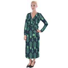 Peacock Pattern Velvet Maxi Wrap Dress