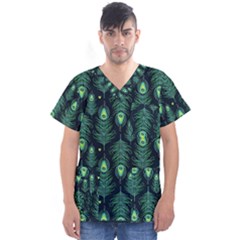 Peacock Pattern Men s V-Neck Scrub Top