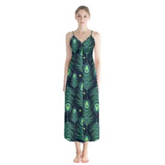 Peacock Pattern Button Up Chiffon Maxi Dress