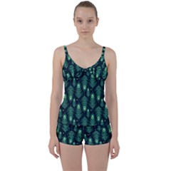 Peacock Pattern Tie Front Two Piece Tankini