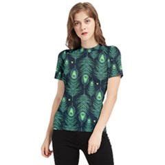 Peacock Pattern Women s Short Sleeve Rash Guard