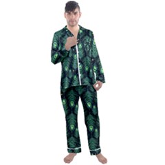 Peacock Pattern Men s Long Sleeve Satin Pajamas Set