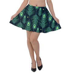 Peacock Pattern Velvet Skater Skirt