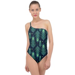 Peacock Pattern Classic One Shoulder Swimsuit