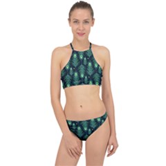 Peacock Pattern Halter Bikini Set