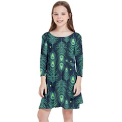 Peacock Pattern Kids  Quarter Sleeve Skater Dress