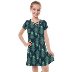 Peacock Pattern Kids  Cross Web Dress
