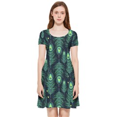 Peacock Pattern Inside Out Cap Sleeve Dress