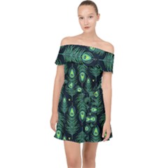 Peacock Pattern Off Shoulder Chiffon Dress