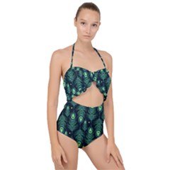 Peacock Pattern Scallop Top Cut Out Swimsuit