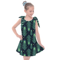 Peacock Pattern Kids  Tie Up Tunic Dress