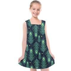 Peacock Pattern Kids  Cross Back Dress