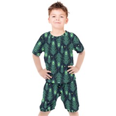 Peacock Pattern Kids  T-Shirt and Shorts Set