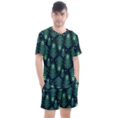 Peacock Pattern Men s Mesh T-Shirt and Shorts Set