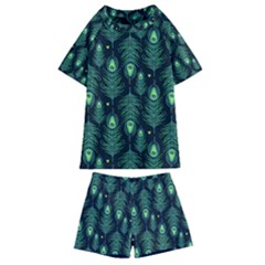 Peacock Pattern Kids  Swim T-Shirt and Shorts Set