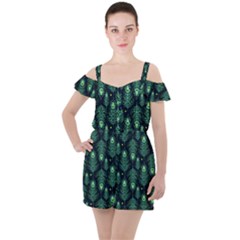 Peacock Pattern Ruffle Cut Out Chiffon Playsuit