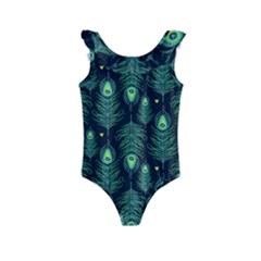 Peacock Pattern Kids  Frill Swimsuit