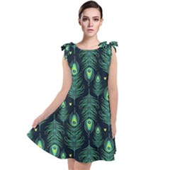 Peacock Pattern Tie Up Tunic Dress