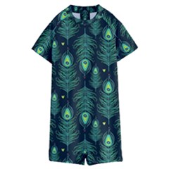 Peacock Pattern Kids  Boyleg Half Suit Swimwear