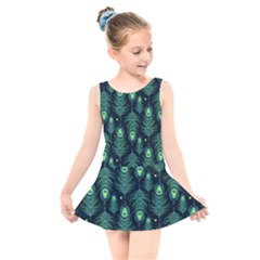 Peacock Pattern Kids  Skater Dress Swimsuit