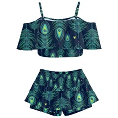 Peacock Pattern Kids  Off Shoulder Skirt Bikini