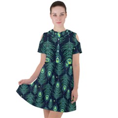 Peacock Pattern Short Sleeve Shoulder Cut Out Dress 