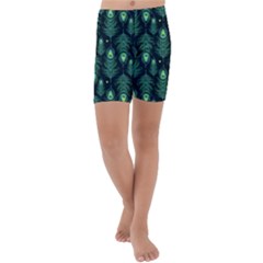 Peacock Pattern Kids  Lightweight Velour Capri Yoga Leggings